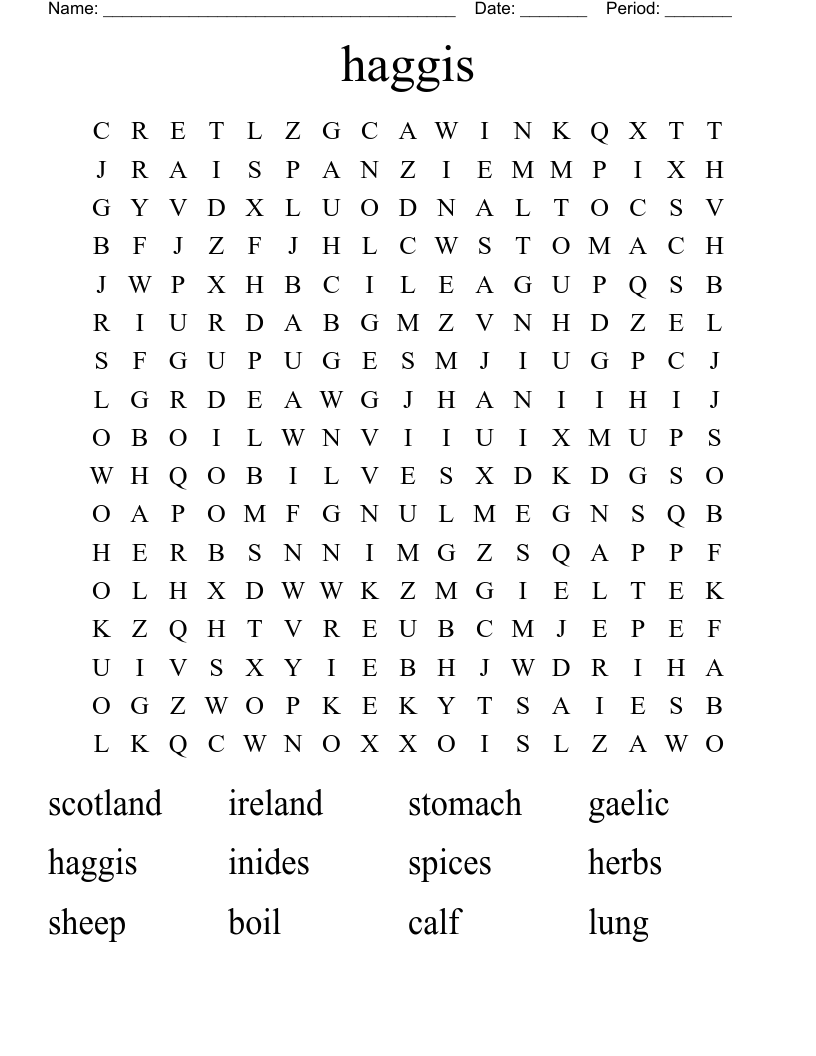 haggis  Word Search