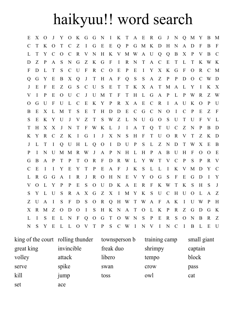 haikyuu!! word search