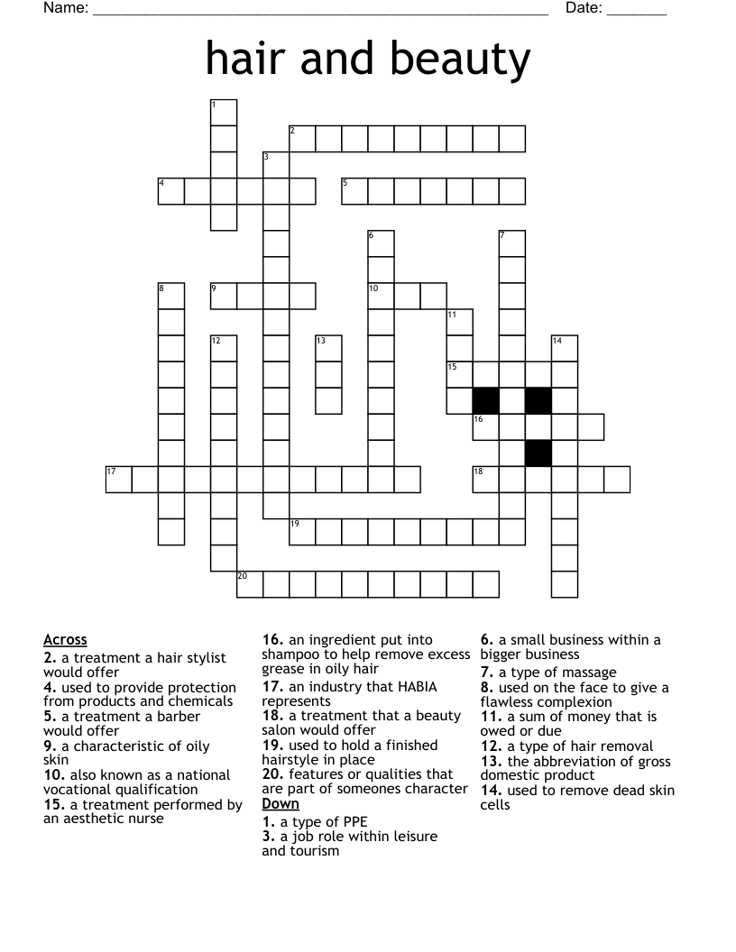 hair and beauty Crossword