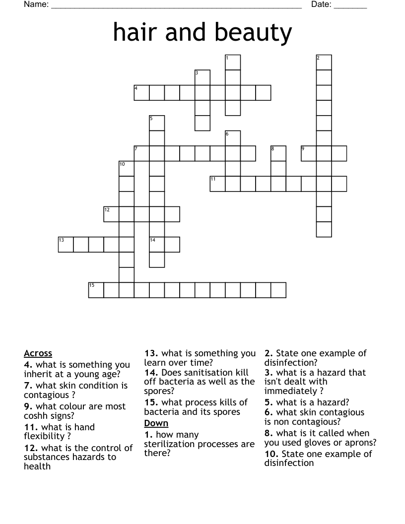 hair and beauty  Crossword