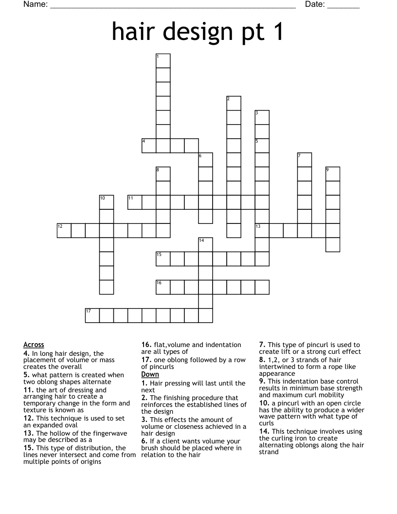 hair design pt 1 Crossword