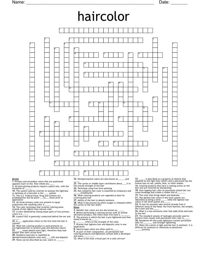 haircolor Crossword