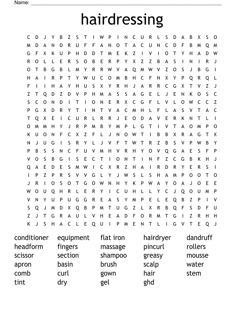 hairdressing Word Search
