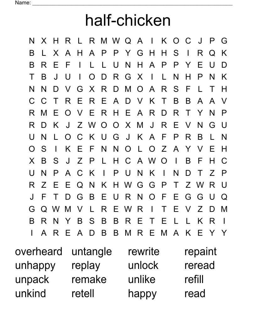 half-chicken Word Search