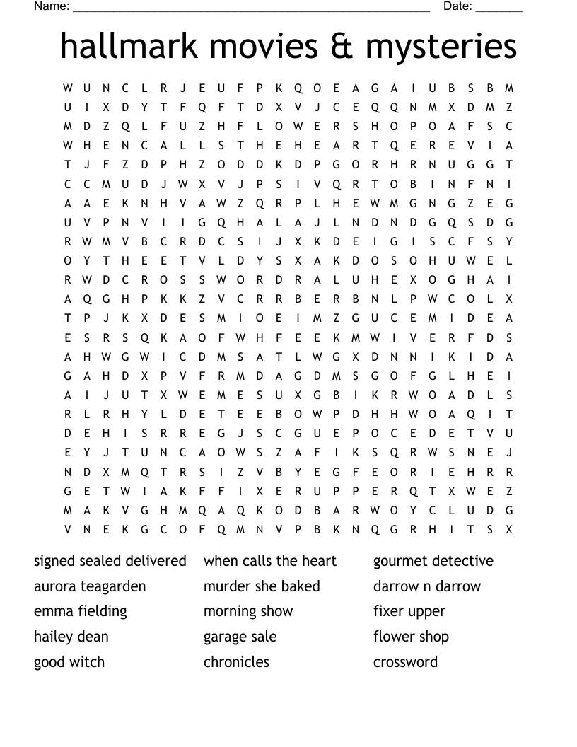 hallmark movies & mysteries Word Search