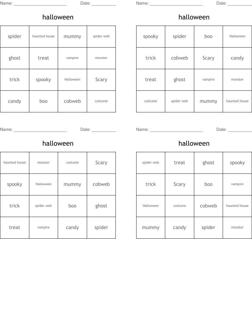 halloween Bingo Cards