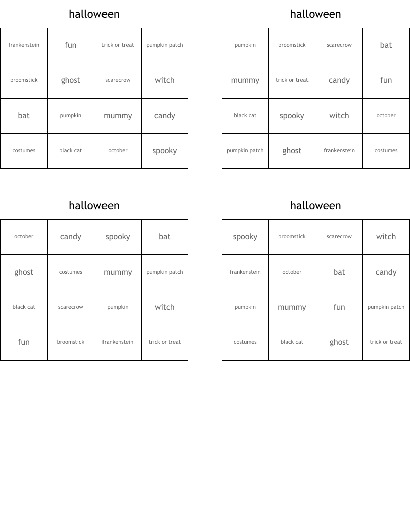 halloween Bingo Cards