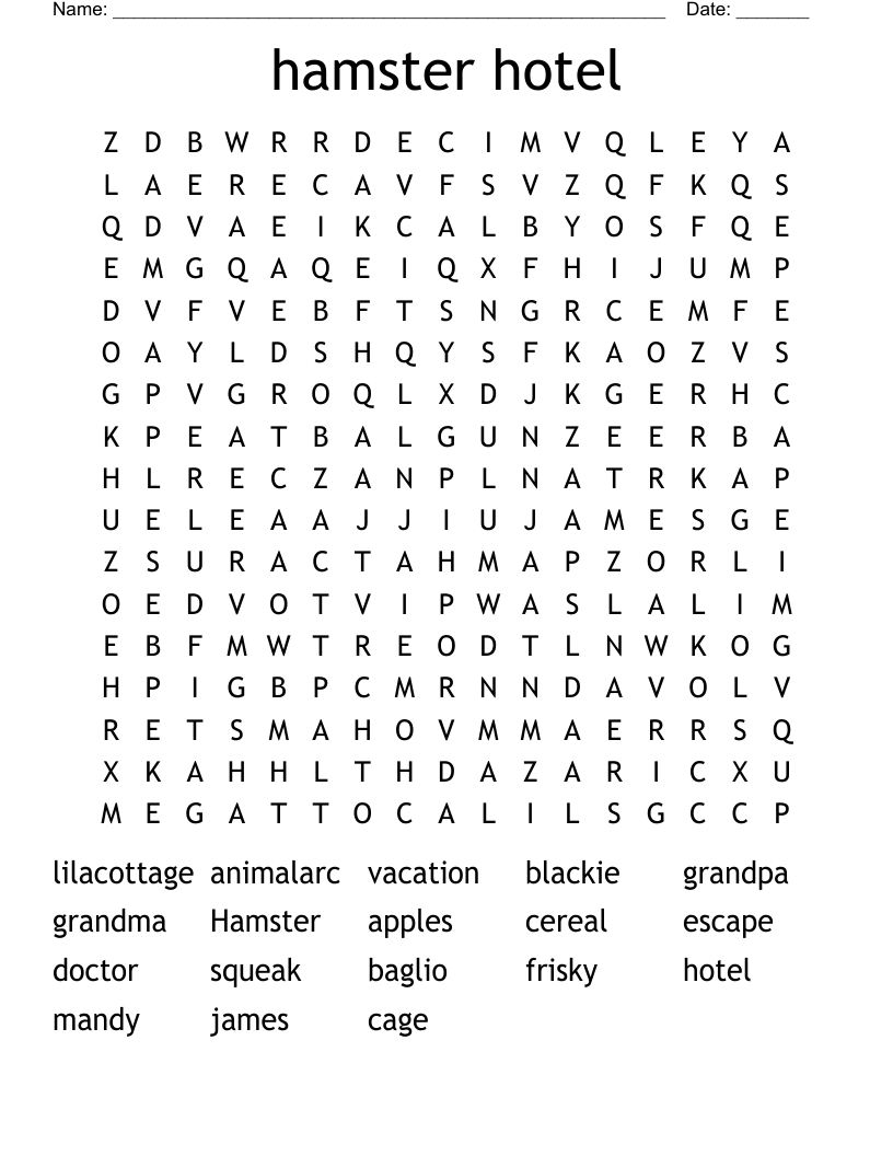 hamster hotel  Word Search
