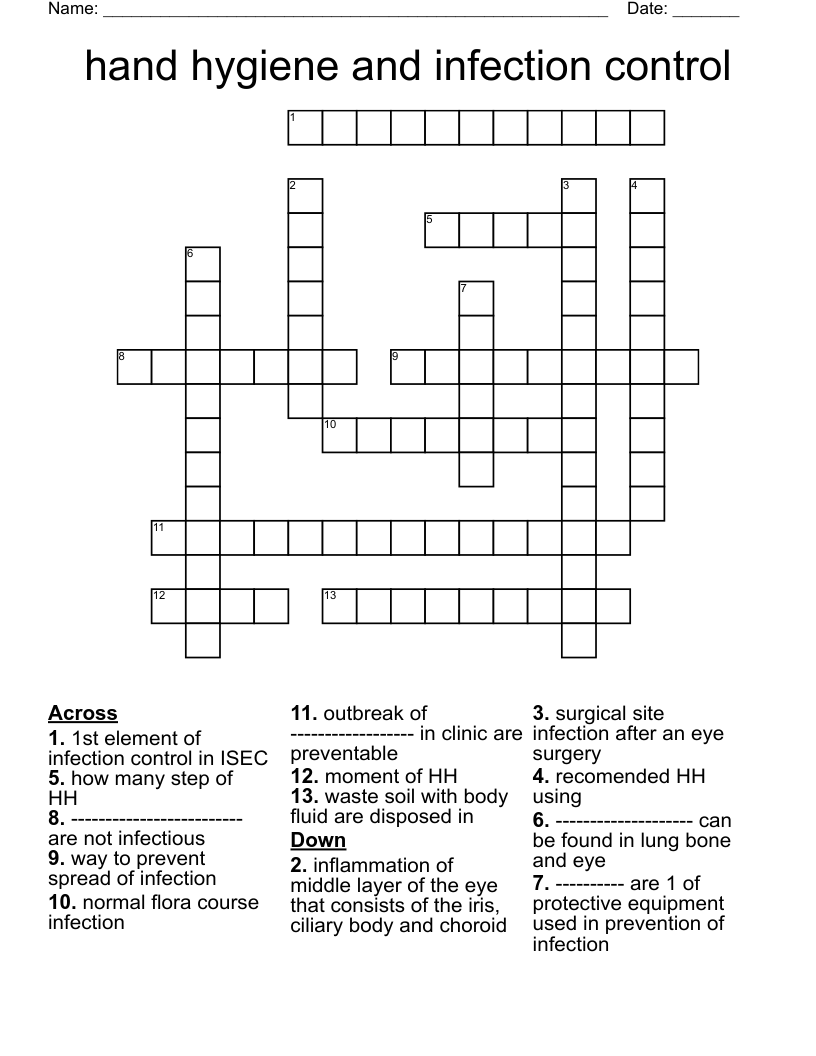 hand hygiene and infection control Crossword