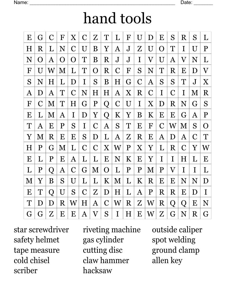 hand tools Word Search