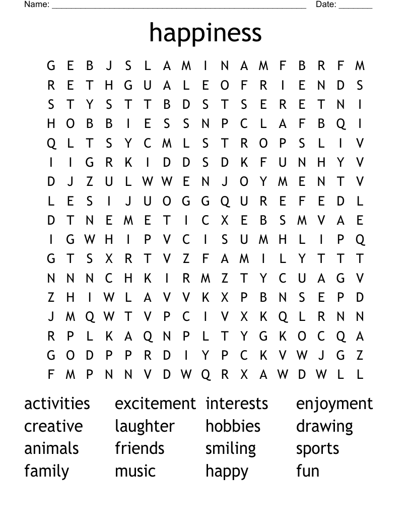 happiness Word Search