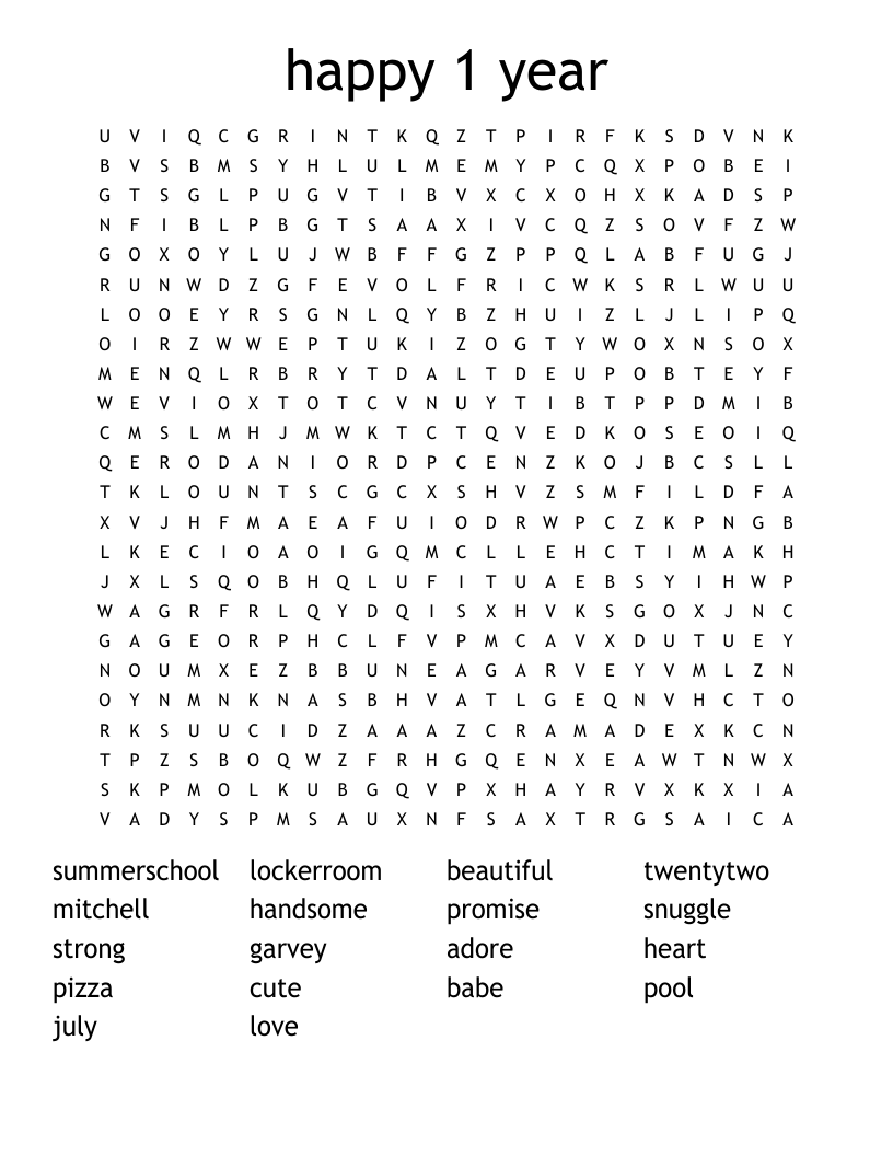 happy 1 year  Word Search