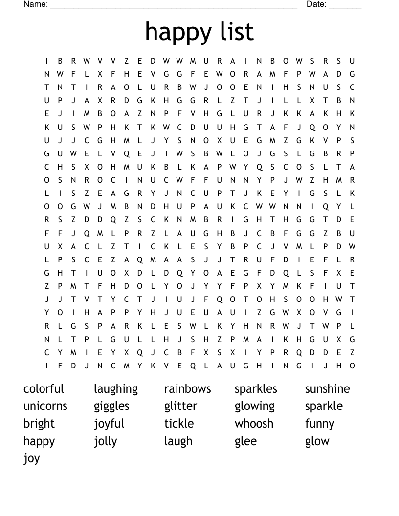 happy list Word Search