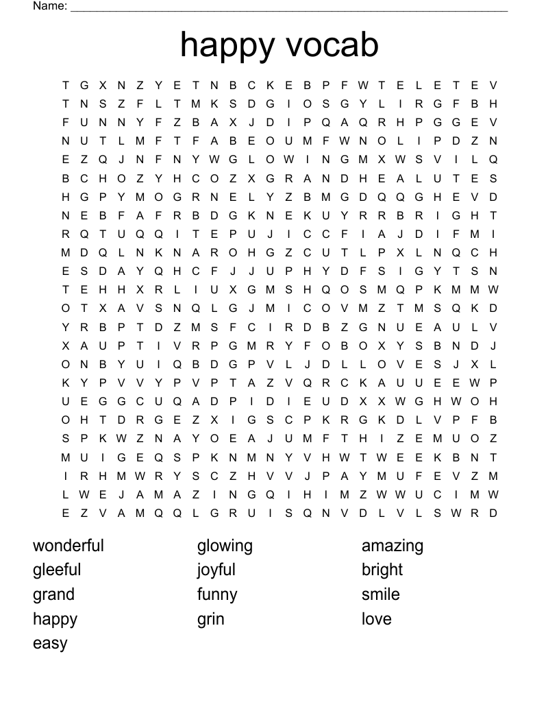 happy vocab Word Search