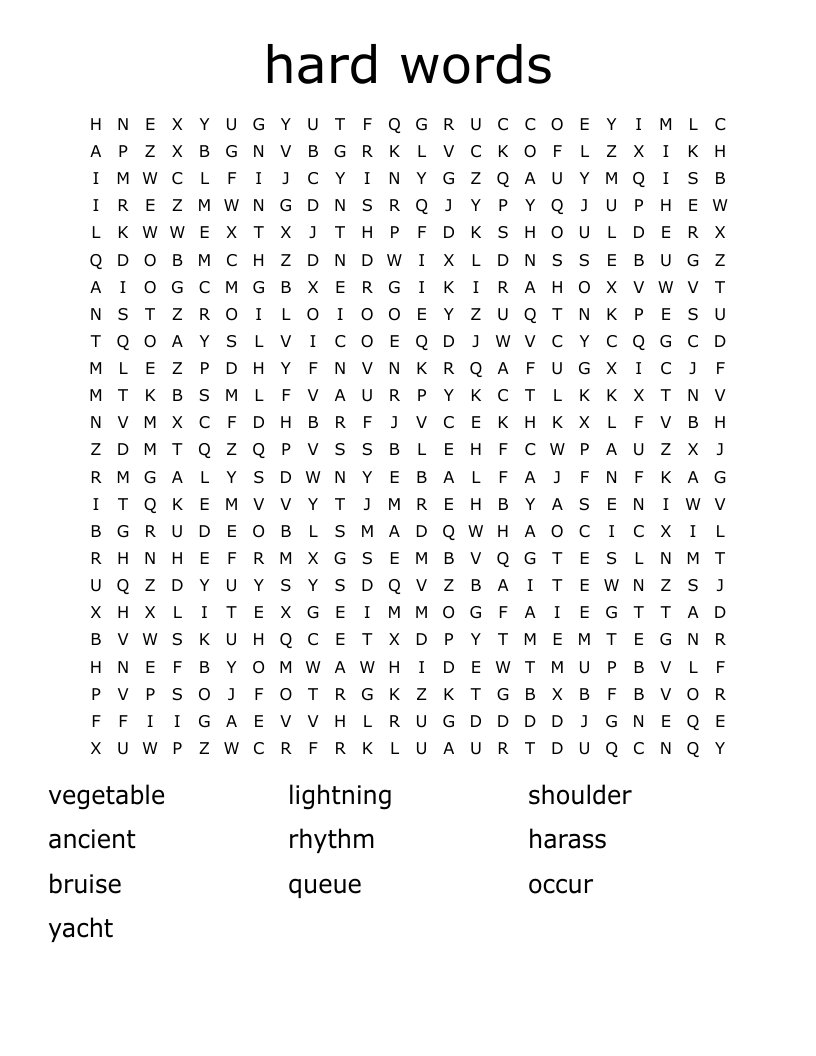 hard words Word Search