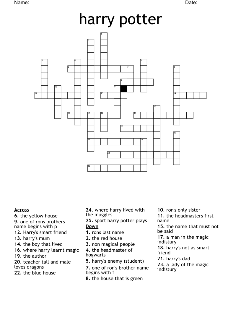 harry potter Crossword