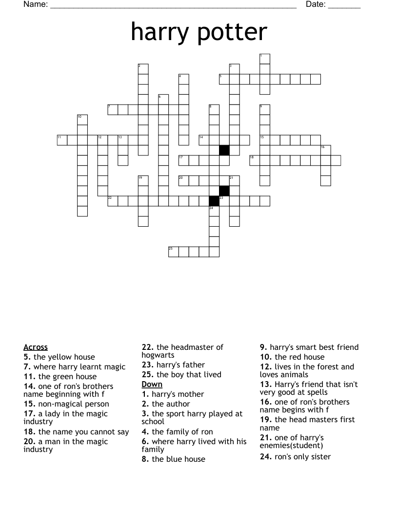 harry potter Crossword