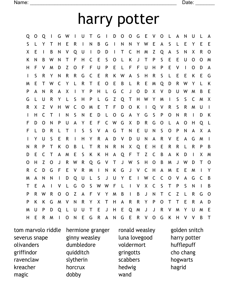 harry potter Word Search