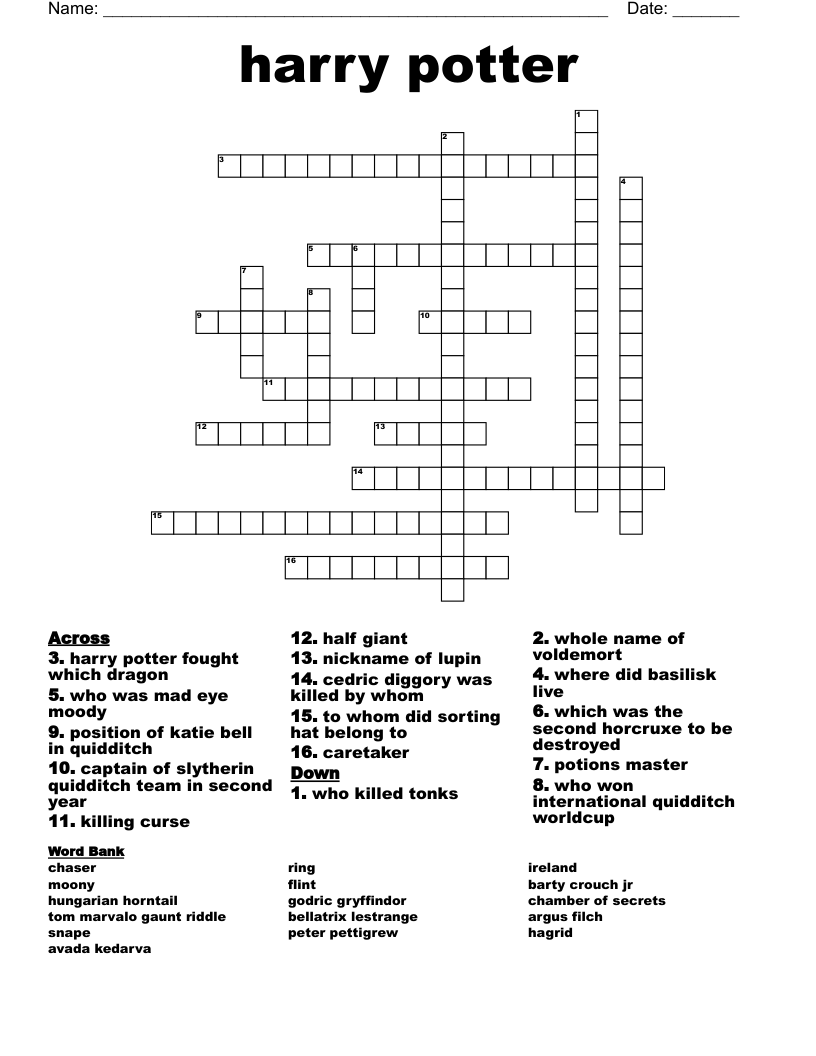 harry potter Crossword