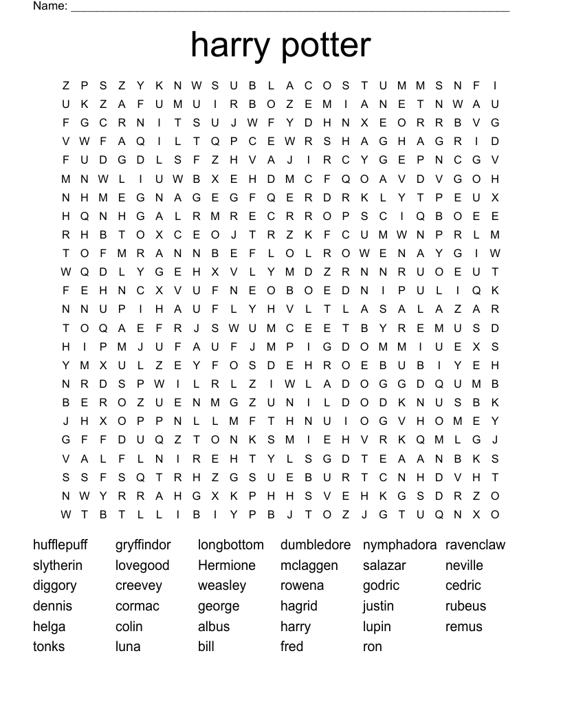 harry potter Word Search