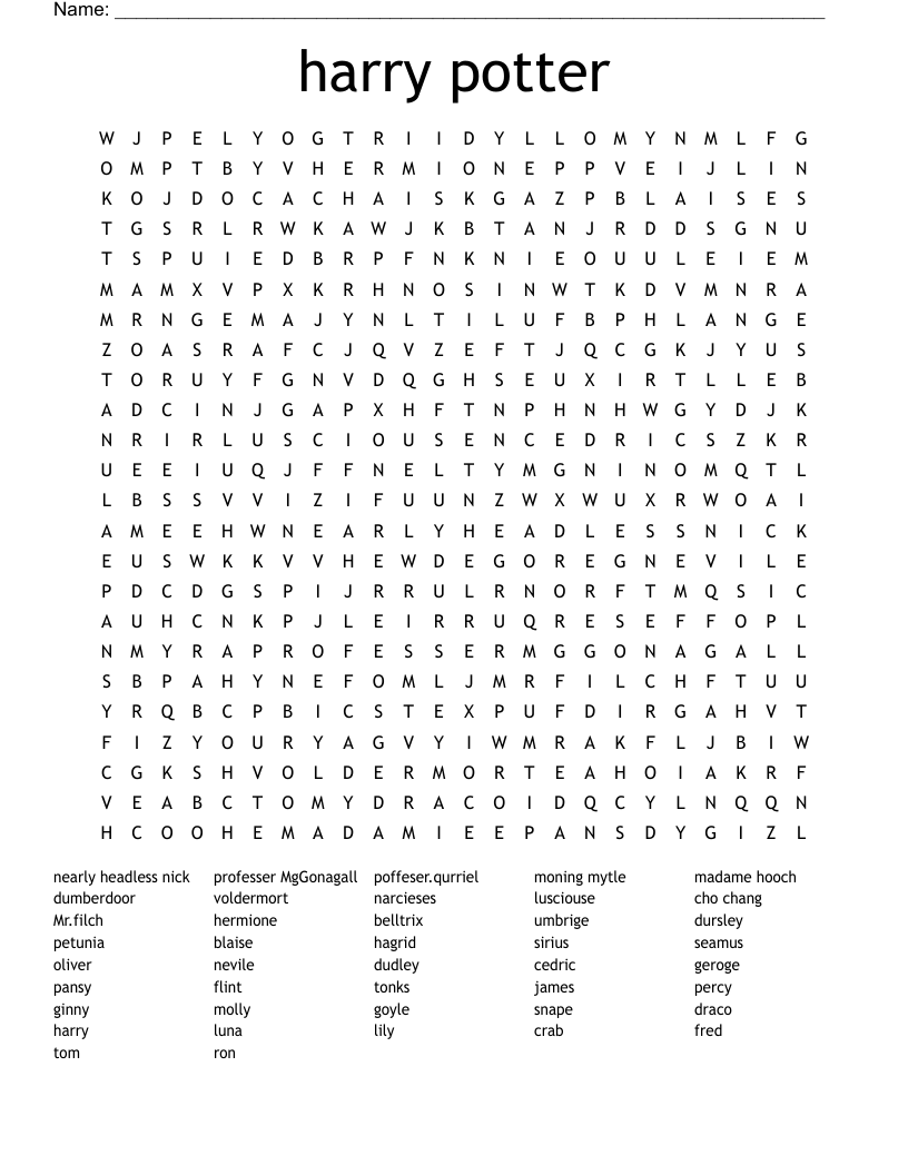 harry potter  Word Search