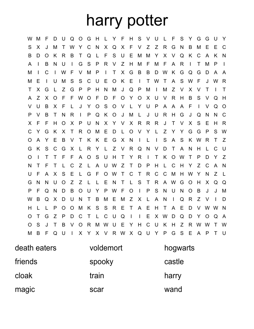 harry potter  Word Search