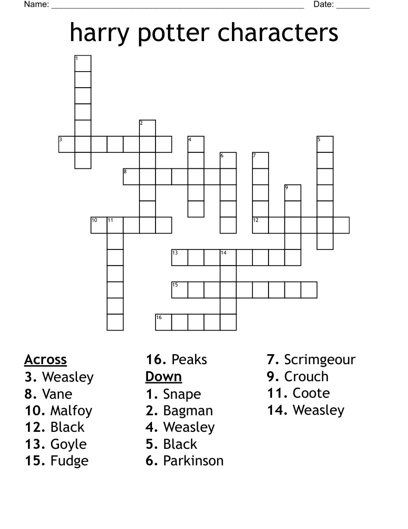harry potter characters Crossword