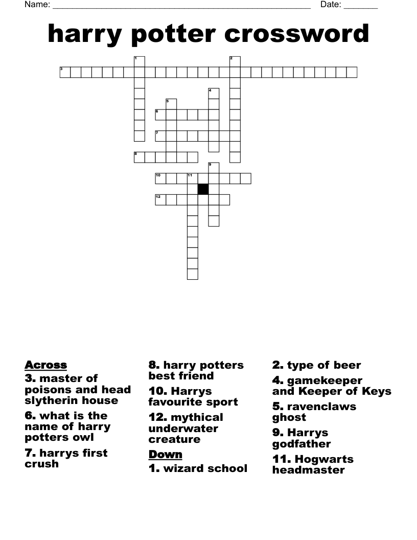 harry potter crossword 