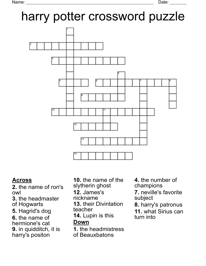 harry potter crossword puzzle