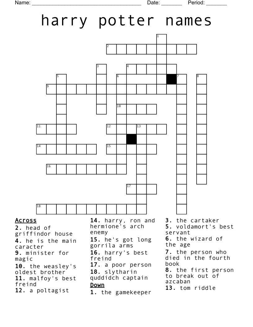 harry potter names Crossword