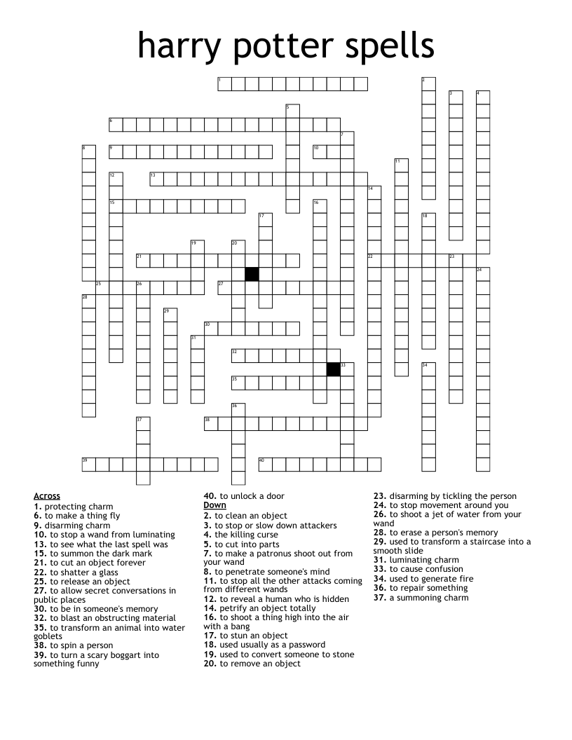 harry potter spells Crossword