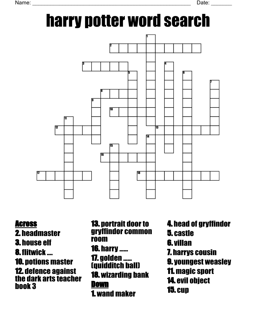 harry potter word search Crossword