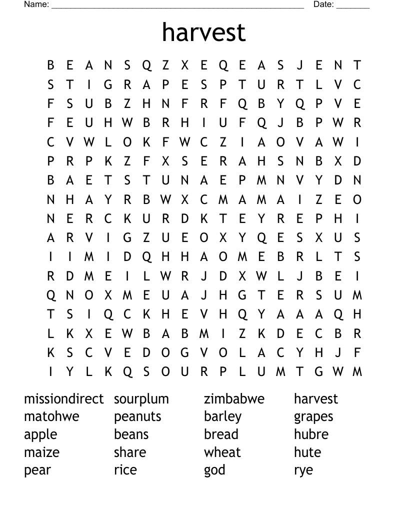 harvest Word Search