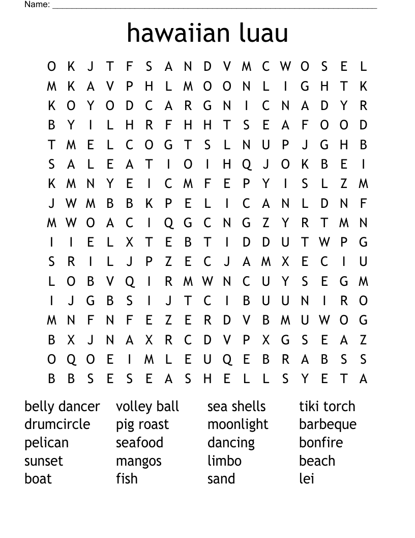 hawaiian luau Word Search