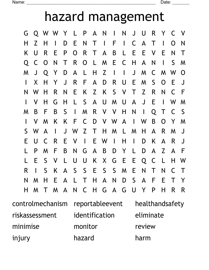hazard management Word Search