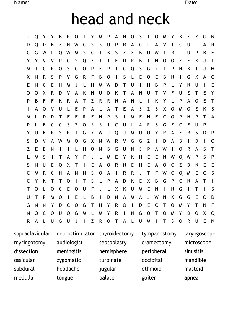head and neck Word Search