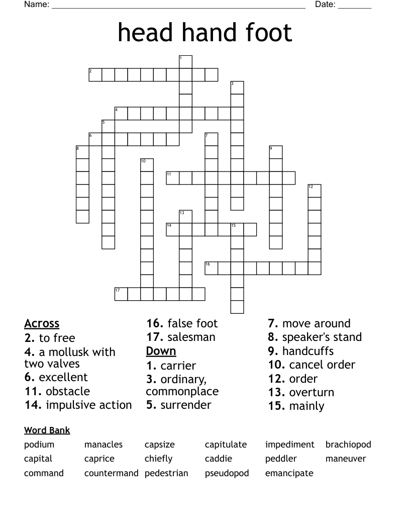 head hand foot Crossword