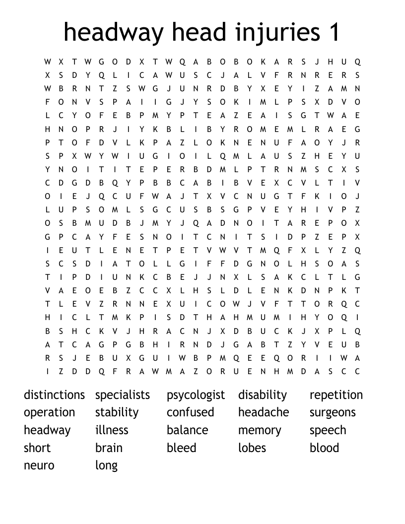 headway head injuries 1 Word Search