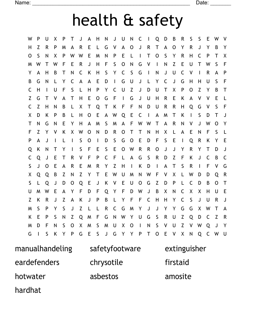 health & safety Word Search
