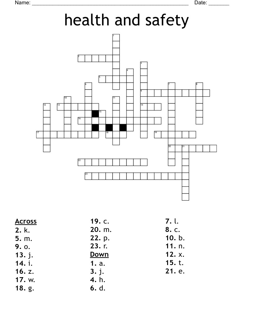 health and safety Crossword