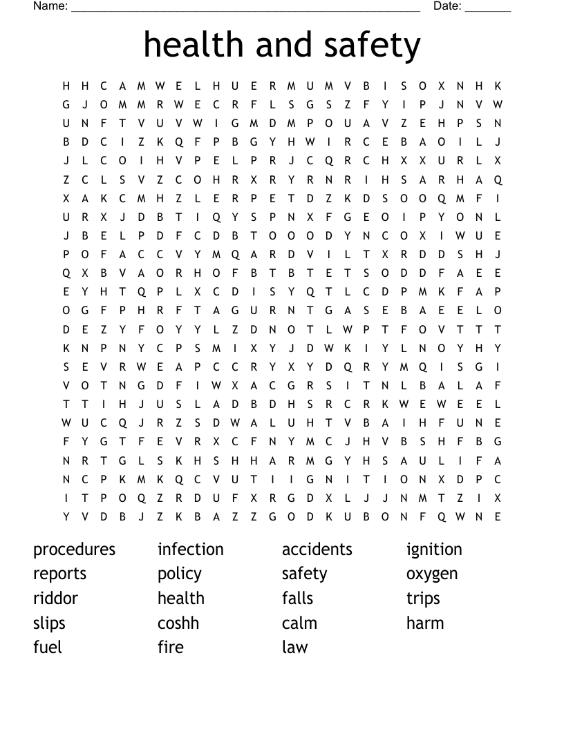 health and safety Word Search