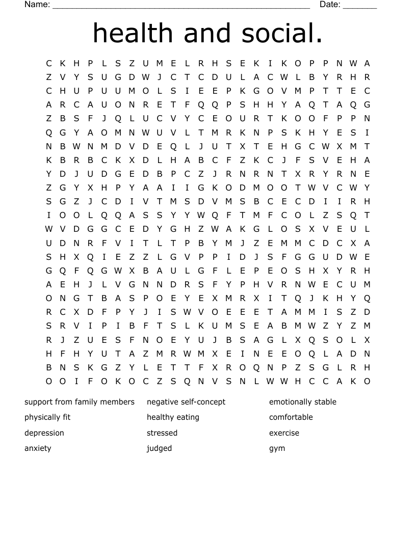 health and social. Word Search