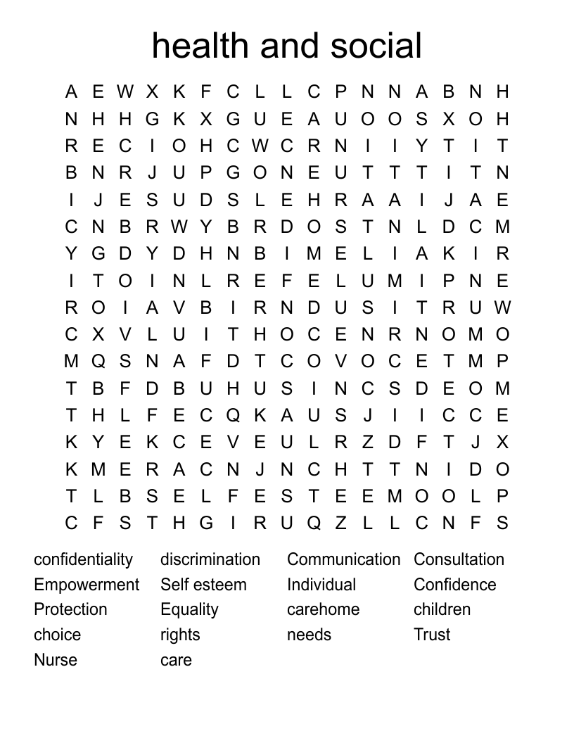 health and social  Word Search