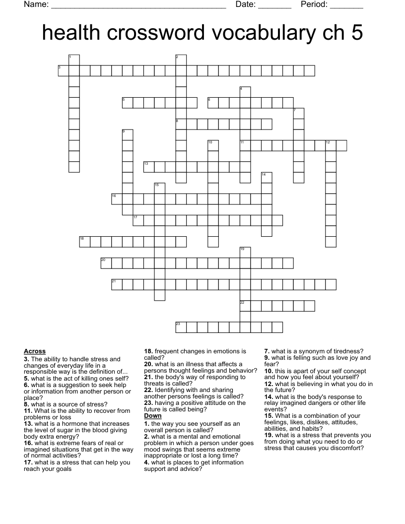 health crossword vocabulary ch 5