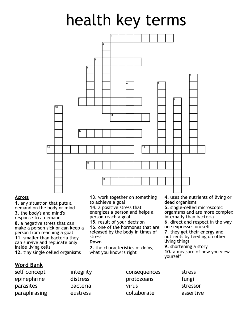 health key terms Crossword