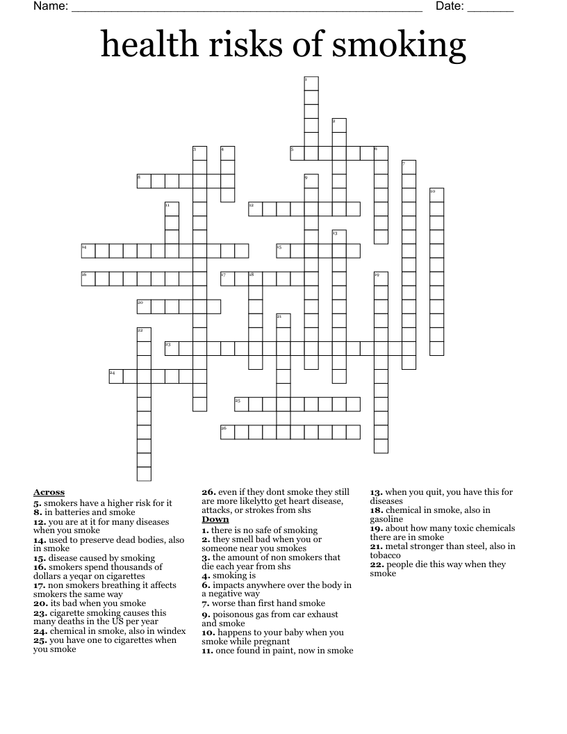 health risks of smoking Crossword