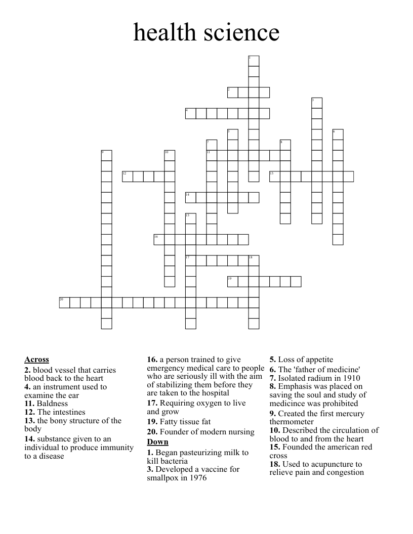 health science  Crossword