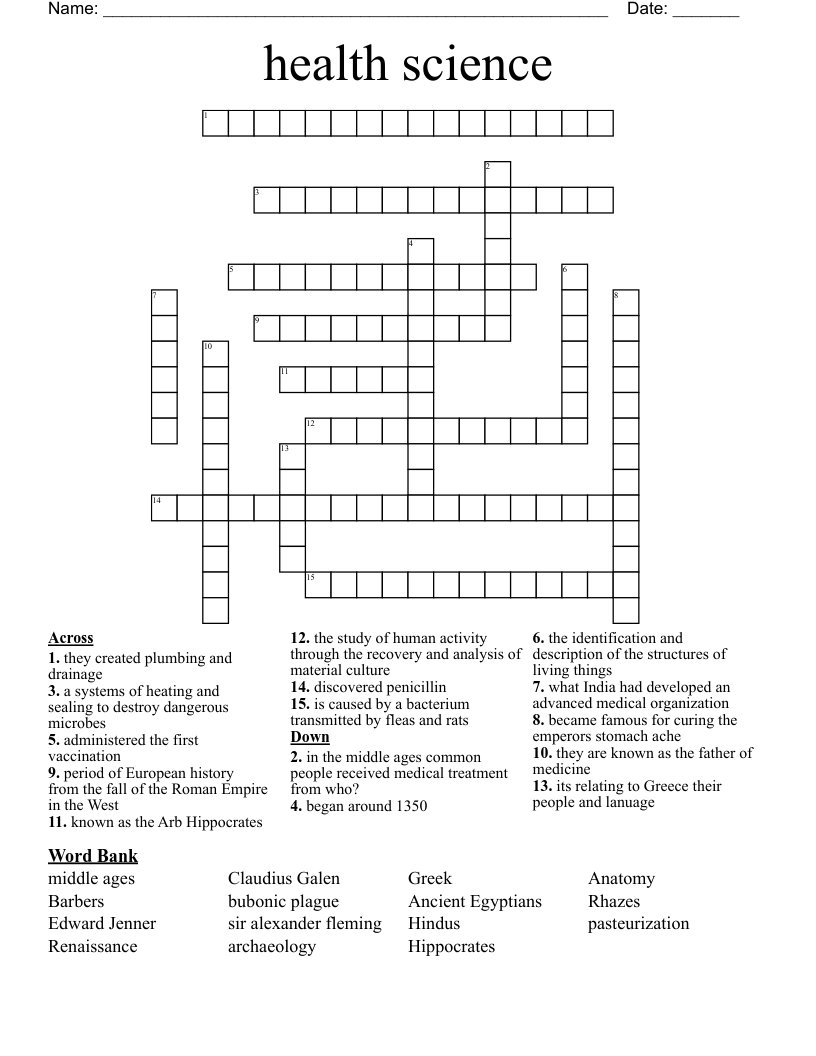 health science  Crossword
