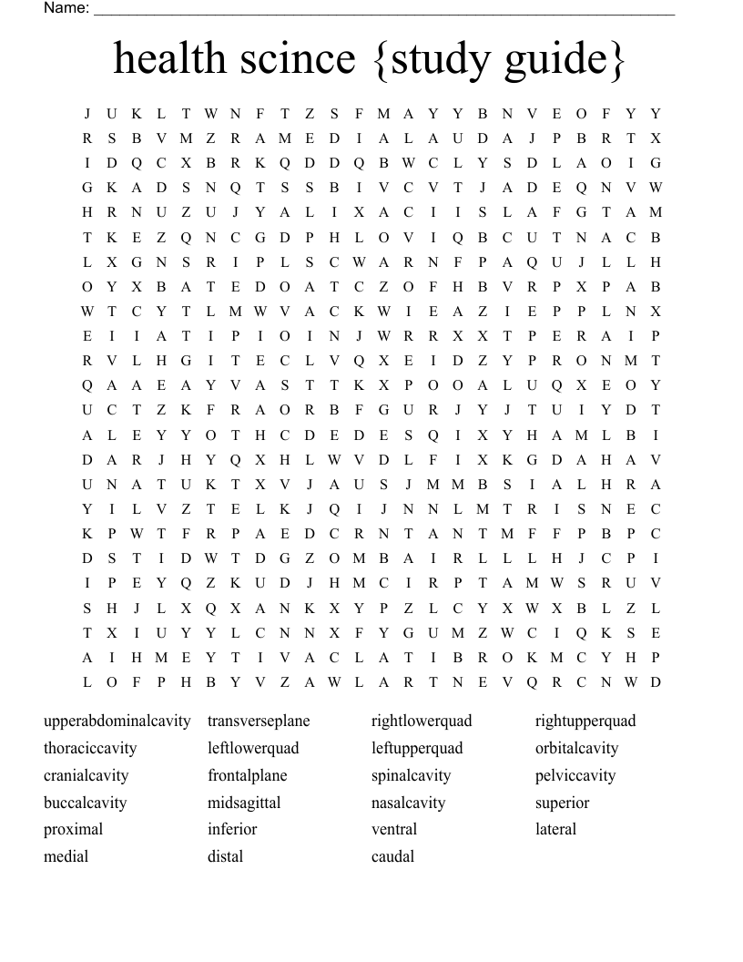 health scince {study guide} Word Search