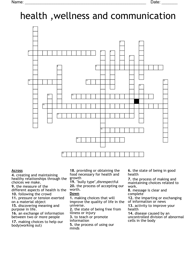 health ,wellness and communication Crossword